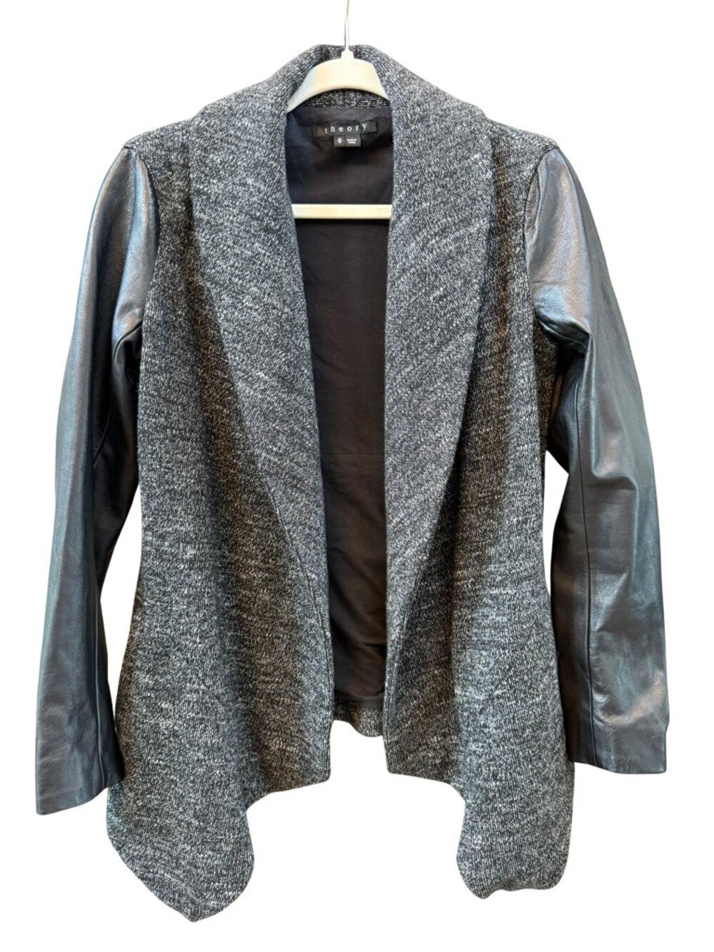 Theory Laura Lamb Leather Sleeve Wool Draped Jacket Medium